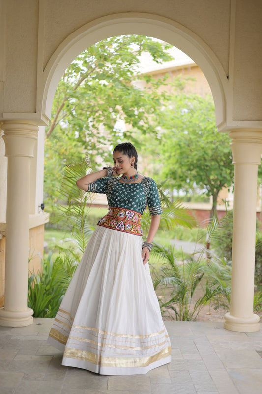Classy Green Cotton Gota Laced Navratri Special Lehenga Choli