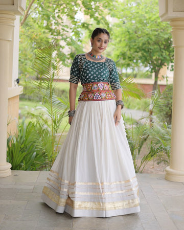 Beautiful Blue Cotton Navratri Wear Lehenga With Bandhej Printed Choli