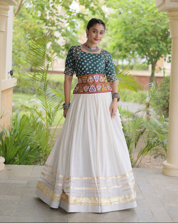 Classy Green Cotton Gota Laced Navratri Special Lehenga Choli