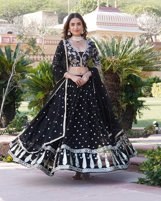 Sequence Embroidered Faux Blooming Black Lehenga Choli