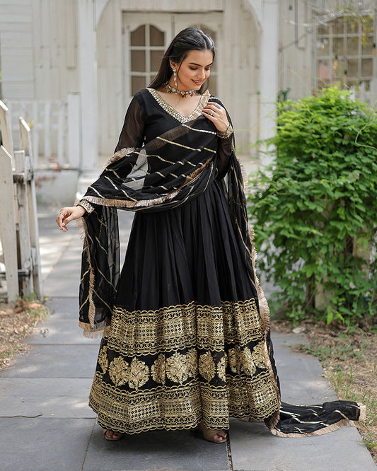 Black Color Designer Fully Stitched Ethnic Gown