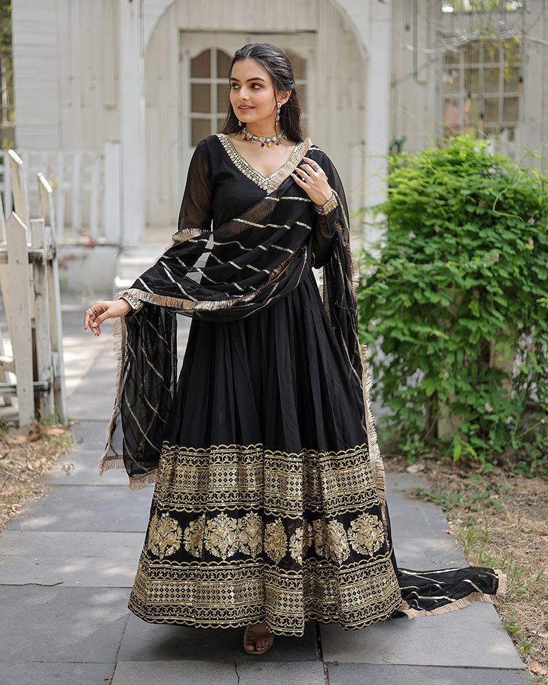 Black Color Designer Fully Stitched Ethnic Gown