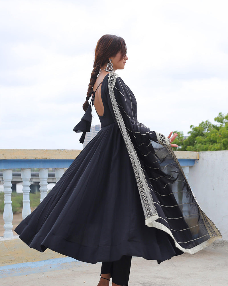 Black Georgette Long Anarkali Suit Black Color Georgette Anarkali With Embroidered Dupatta Black Georgette Long Anarkali Suit Black Color Georgette Anarkali With Embroidered Dupatta