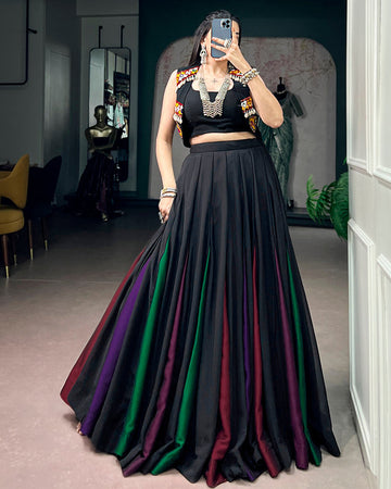 Black Color Lightweight Georgette Navratri Lehenga