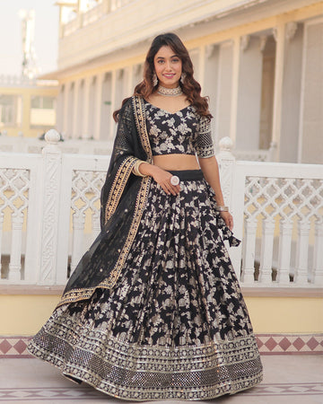 Pure Viscose Jacquard Black Lehenga Choli