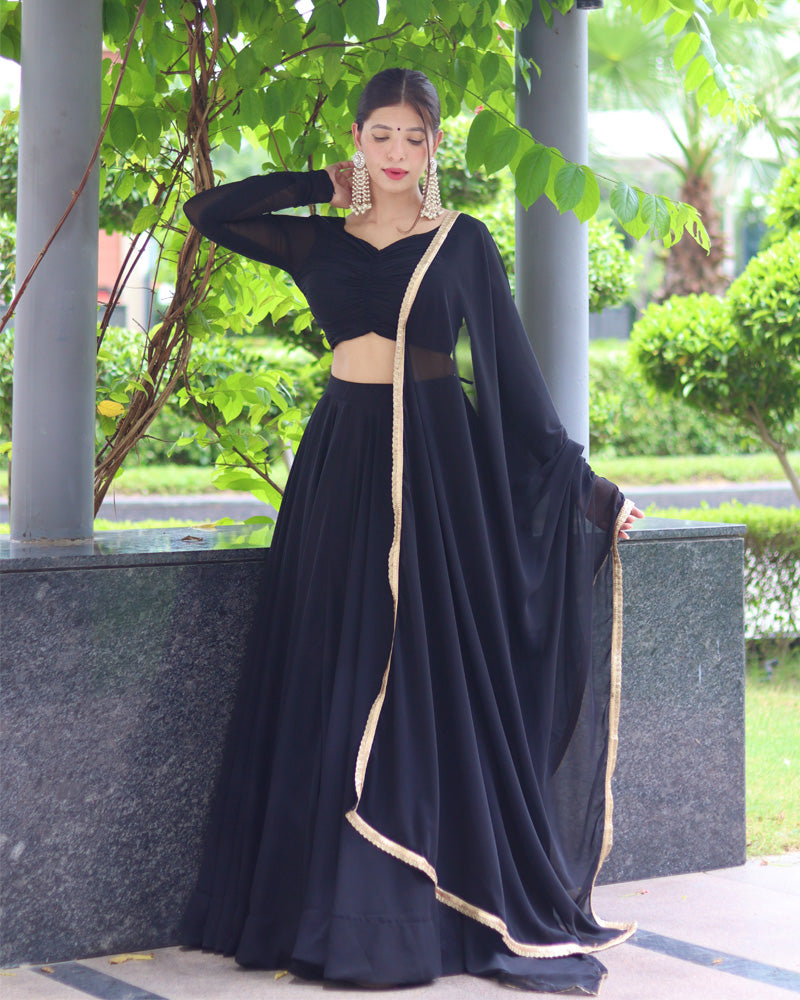 Soft Georgette Full Stitched Black Lehenga Choli