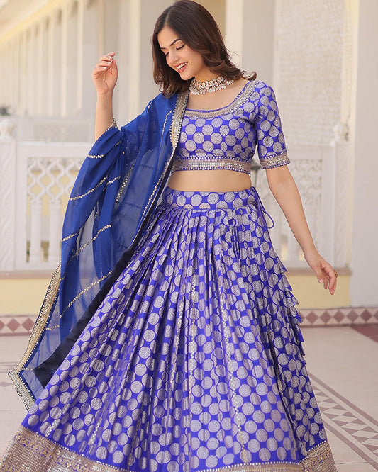 Pure Viscose Jacquard Blue Lehenga Choli