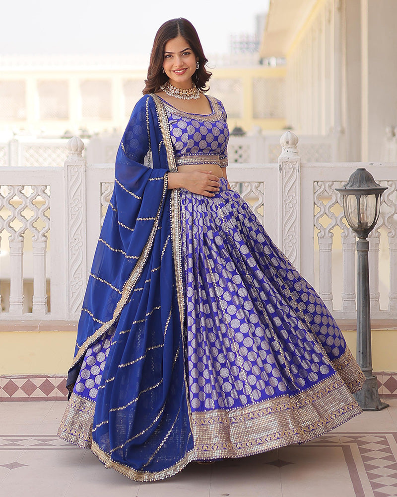 Pure Viscose Jacquard Blue Lehenga Choli