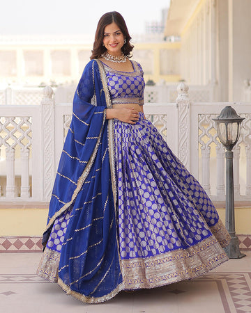 Pure Viscose Jacquard Blue Lehenga Choli