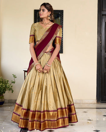 Chikoo Color Cotton Silk Designer Lehenga Choli