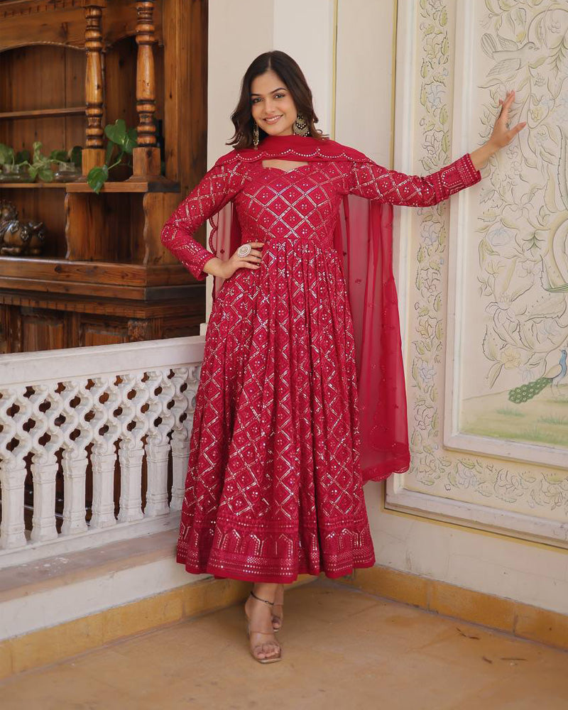 Pink Color Designer Anarkali Gown With Dupatta