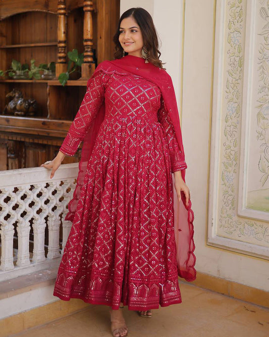 Pink Color Designer Anarkali Gown With Dupatta