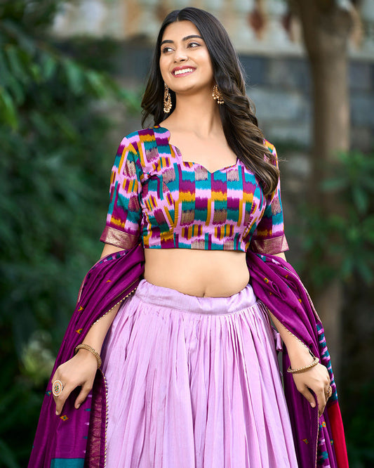 Tussar Silk Printed Navratri Light Purple Lehenga Choli