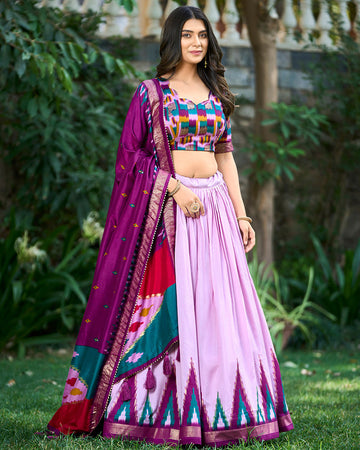 Tussar Silk Printed Navratri Light Purple Lehenga Choli