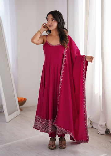Pink Ethnic Anarkali Gown for Women with Dupatta