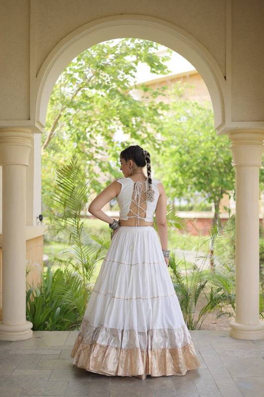 Fully Stitched White Rayon Kutchi Work Navratri Wear Ghagra Choli