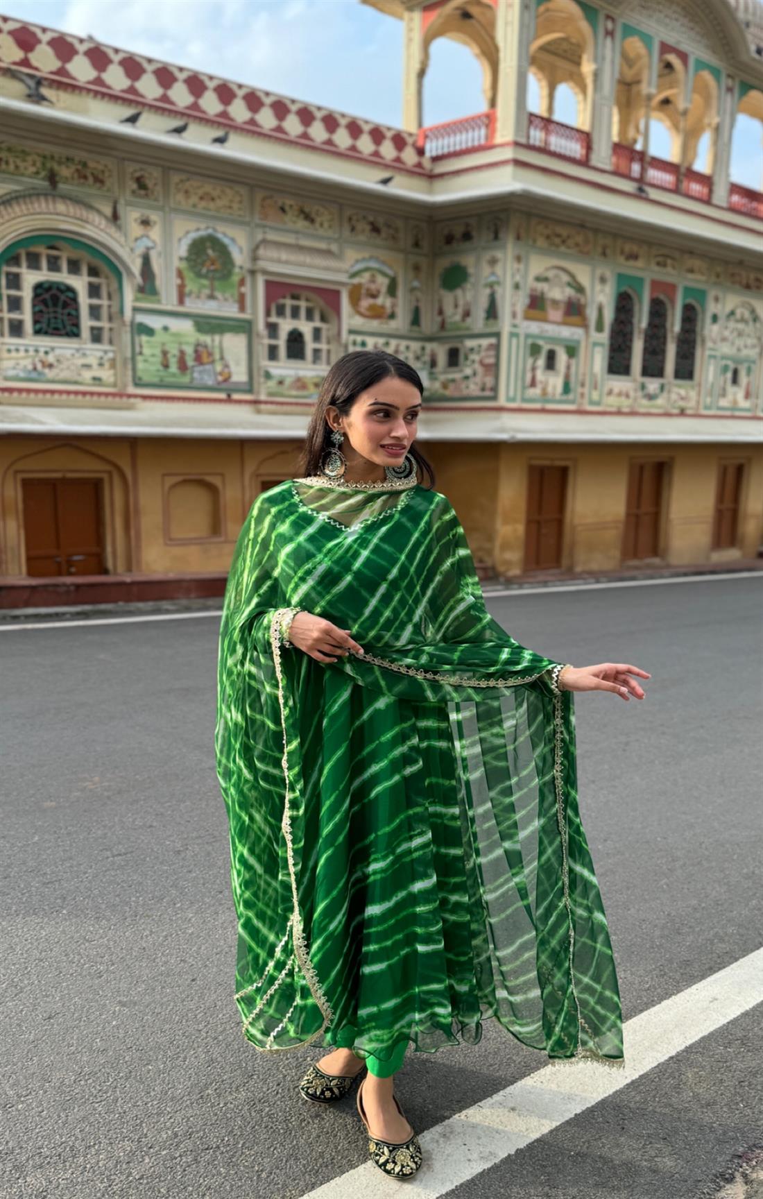 Dark Green Pure Georgette printed Anarkali suit Set