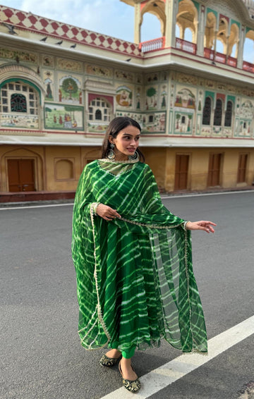 Dark Green Pure Georgette printed Anarkali suit Set