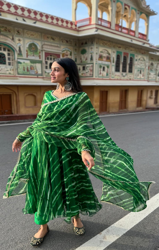 Dark Green Pure Georgette printed Anarkali suit Set