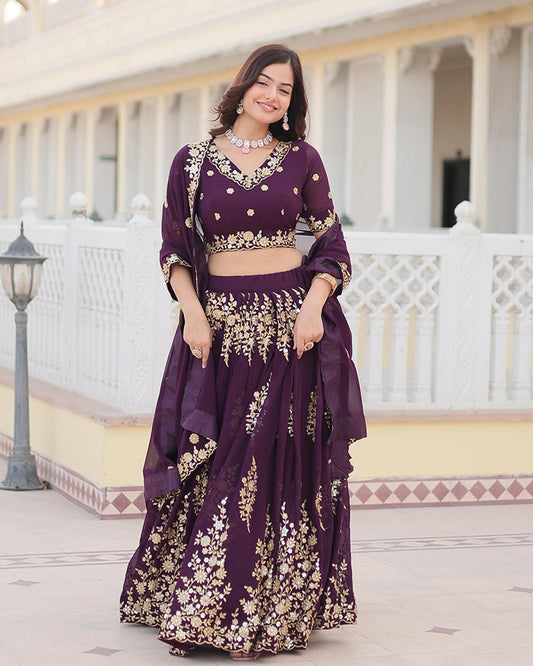 Georgette Sequence Embroidery Violet Lehenga Choli