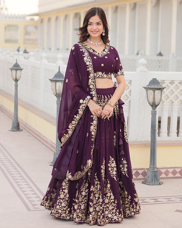 Georgette Sequence Embroidery Violet Lehenga Choli