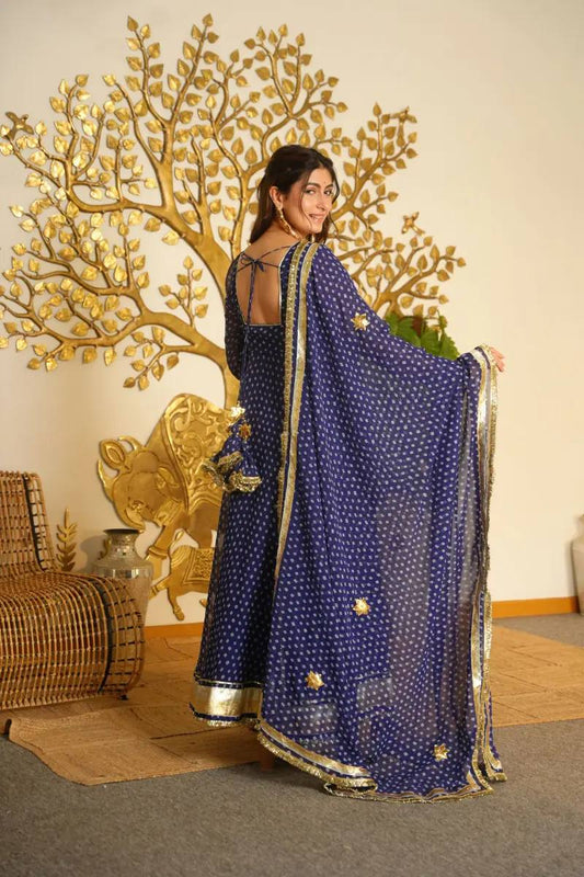 Designer Bandhej Georgette Anarkali Suit With Dupatta