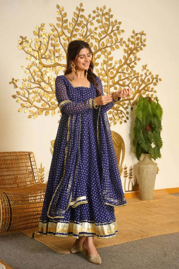 Designer Bandhej Georgette Anarkali Suit With Dupatta