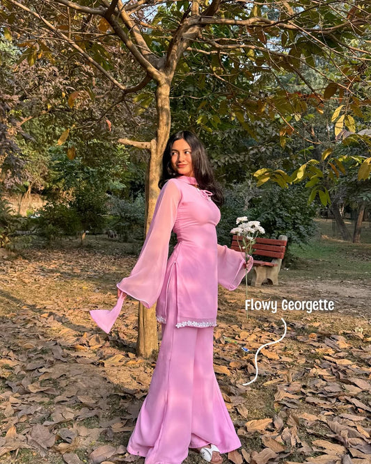 90's Style Pink Georgette Palazzo Sharara suit For Women