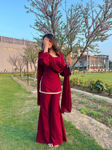 90's Style Maroon Georgette Palazzo Sharara Suit