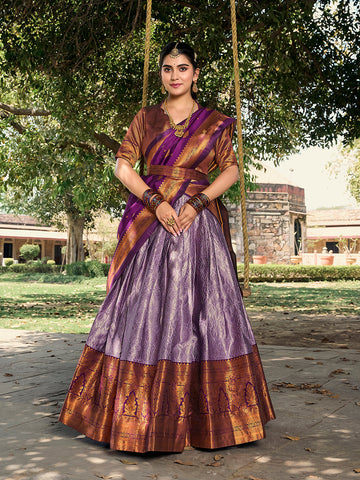 Lavender Color Zari Weaving Work Jacquard Silk Lehenga Choli