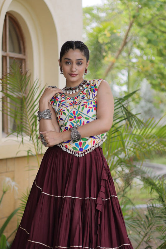 Navratri Special Kutchi Embroidered Maroon Lehenga Choli