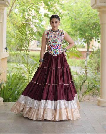 Navratri Special Kutchi Embroidered Maroon Lehenga Choli