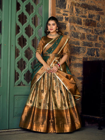 Green Color Zari Weaving Work Jacquard Silk Lehenga Choli