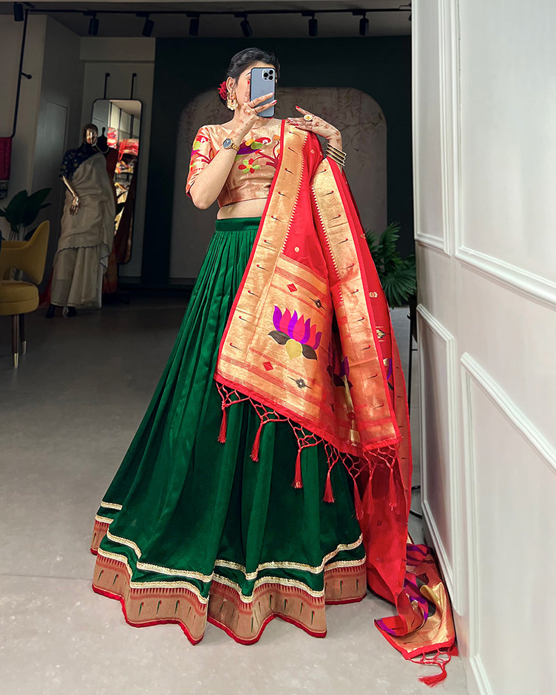 Green Color Vichitra Silk Jacquard Paithani Silk Lehenga Choli