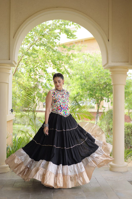 Black Rayon Kutchi Work Navratri Wear Ghagra Choli