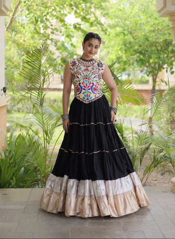 Black Rayon Kutchi Work Navratri Wear Ghagra Choli