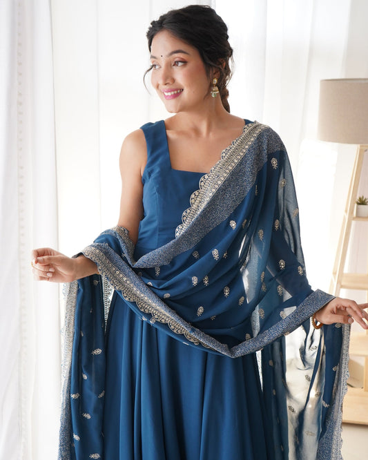 Digitally Printed Pure Soft Fox Georgette Anarkali Suit With Huge Flair Comes With Duppatta & Pant