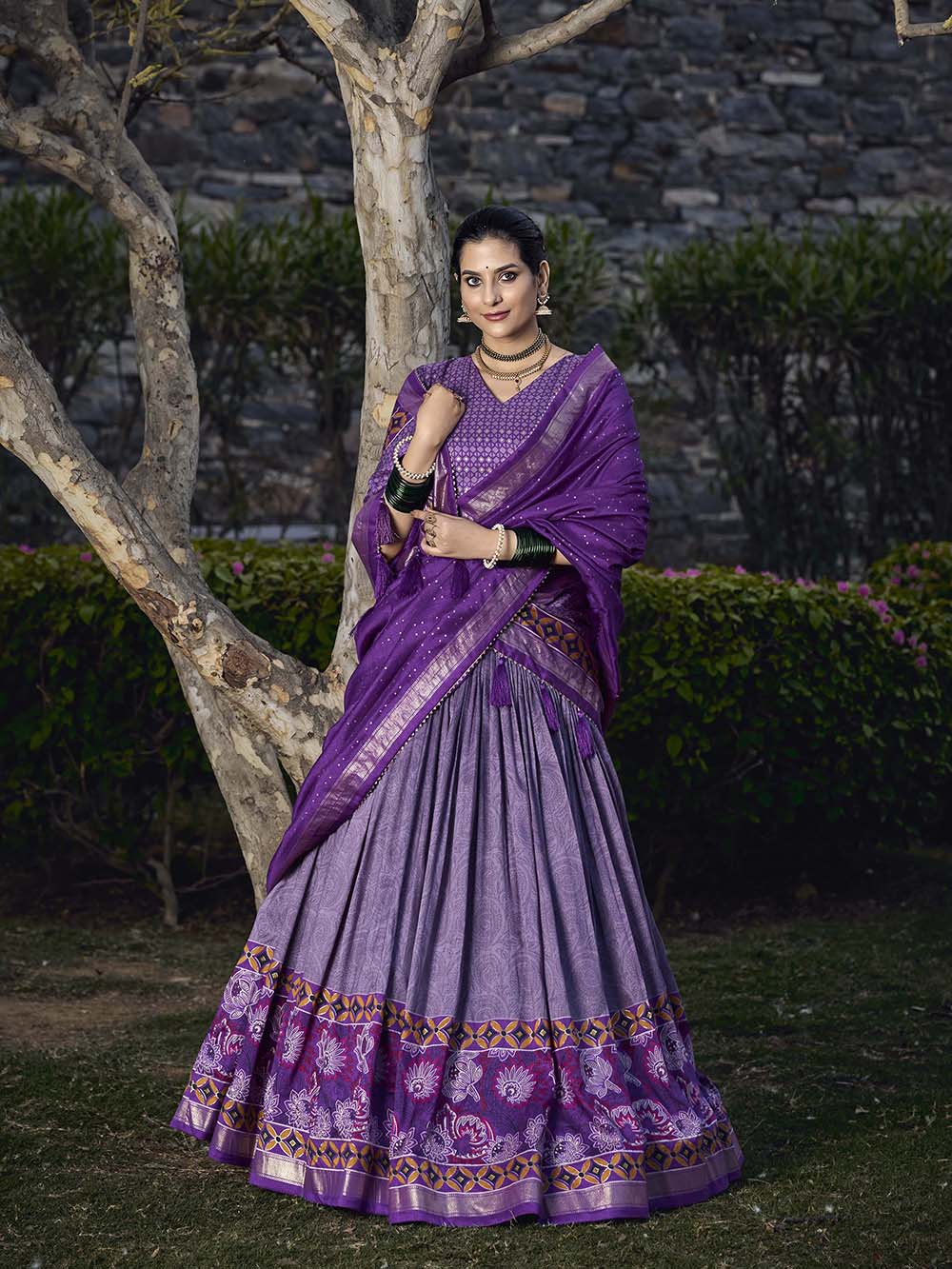Purple Color Floral Print With Foil Print Tussar Silk Lehenga Choli
