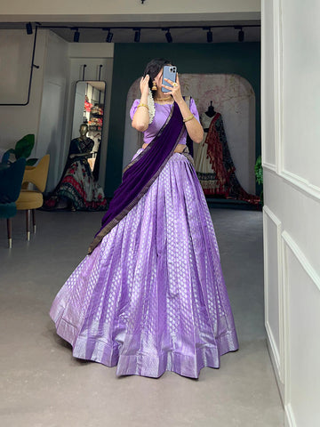 Lavender Color South Indian Weaving Work Jacquard Silk Lehenga Choli