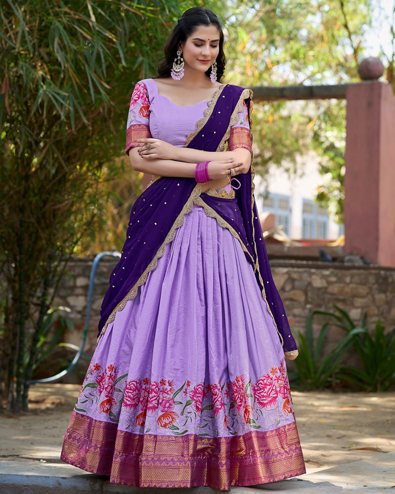 Cotton Silk Designer Lavender Lehenga Choli