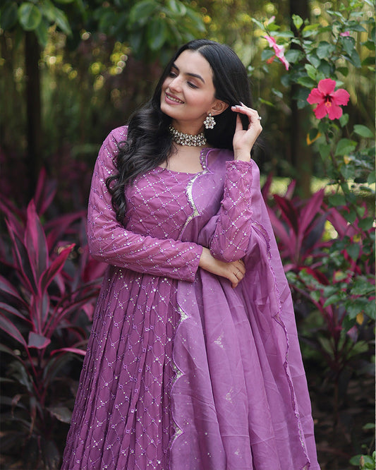 Designer Lavender Anarkali Gown With Dupatta