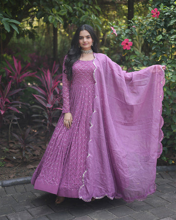 Designer Lavender Anarkali Gown With Dupatta