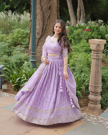 Lavender Color Pure Viscose Jacquard Lehenga Choli