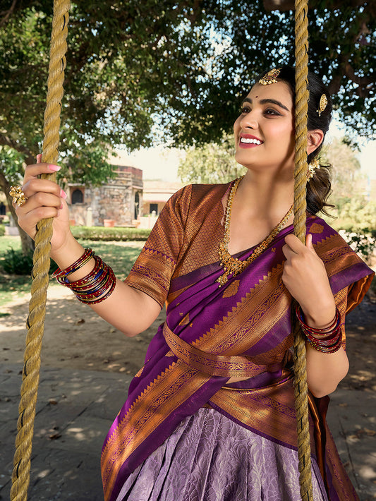 Lavender Color Zari Weaving Work Jacquard Silk Lehenga Choli