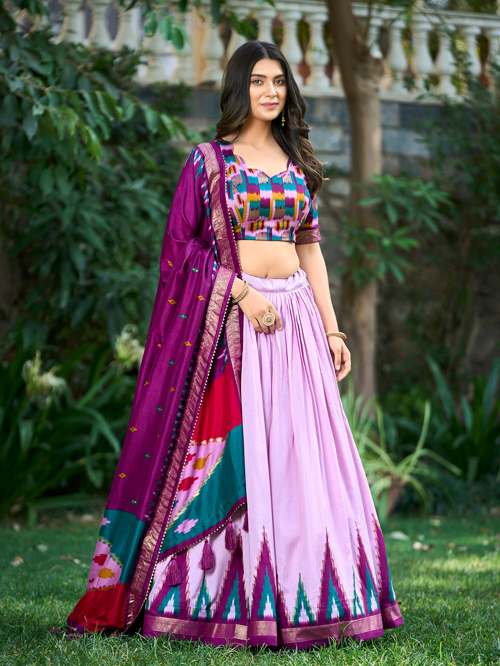 Light Pink Color Print With Foil Work Tussar Silk Lehenga Choli