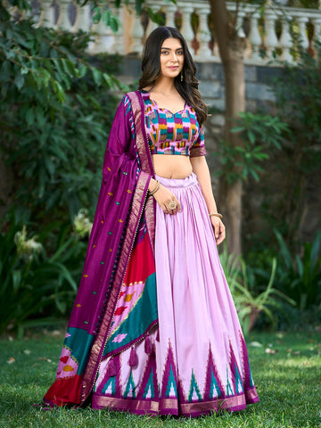 Light Pink Color Print With Foil Work Tussar Silk Lehenga Choli