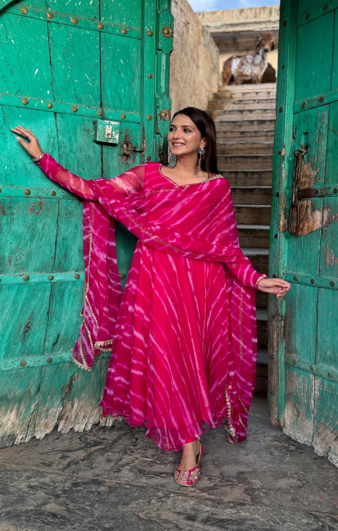Maharani Leheriya Pure Georgette printed Anarkali suit Set