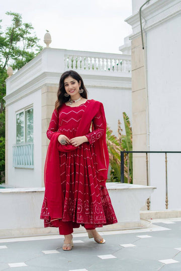 Maroon Georgette Embroidered Anarkali Suit With Dupatta