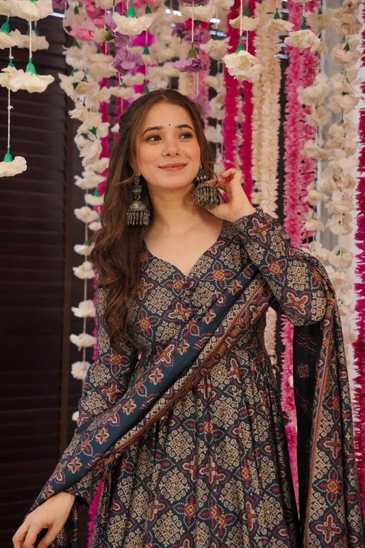 Merlin Pure Soft Cotton Printed Anarkali Huge Flair Suit Set