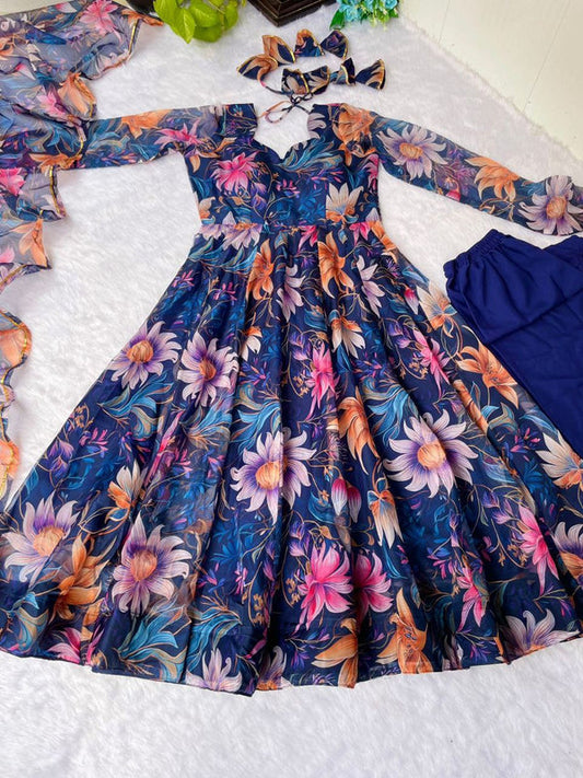 Georgette With Digital Floral Print Plus Size Gown